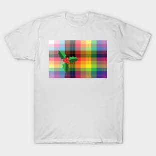 Christmas Mistletoe Rainbow Plaid T-Shirt